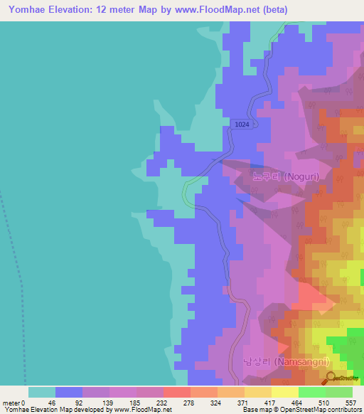 Yomhae,South Korea Elevation Map