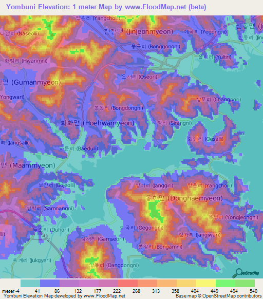 Yombuni,South Korea Elevation Map