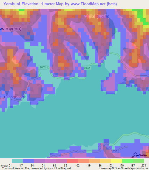 Yombuni,South Korea Elevation Map