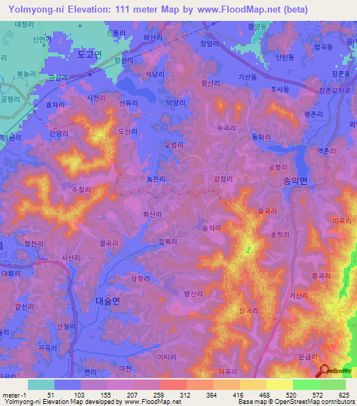 Yolmyong-ni,South Korea Elevation Map