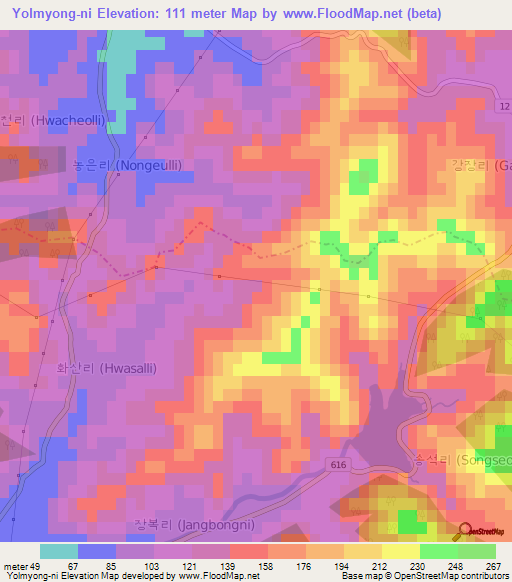 Yolmyong-ni,South Korea Elevation Map