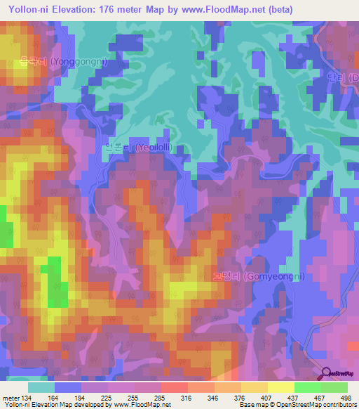 Yollon-ni,South Korea Elevation Map