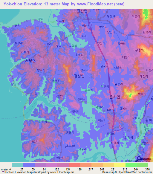 Yok-ch'on,South Korea Elevation Map