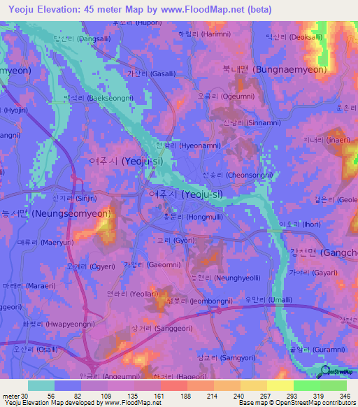 Yeoju,South Korea Elevation Map