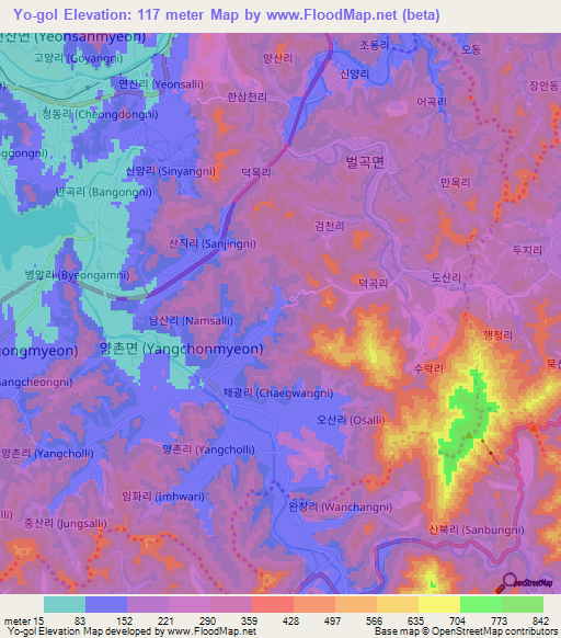 Yo-gol,South Korea Elevation Map