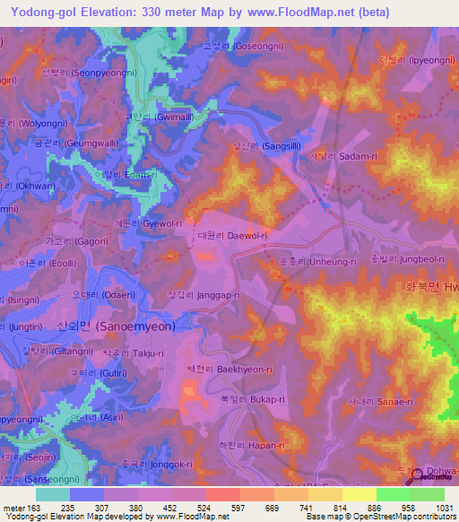 Yodong-gol,South Korea Elevation Map