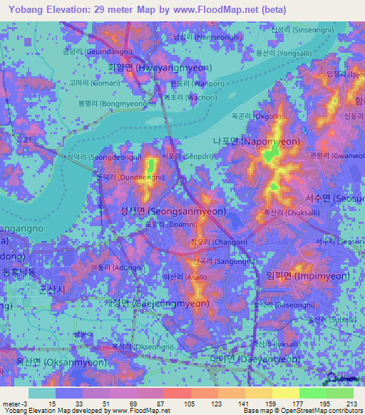 Yobang,South Korea Elevation Map