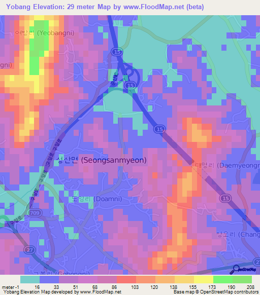 Yobang,South Korea Elevation Map