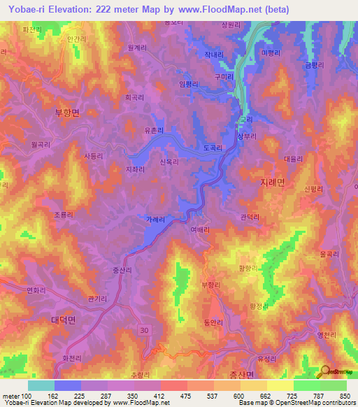 Yobae-ri,South Korea Elevation Map