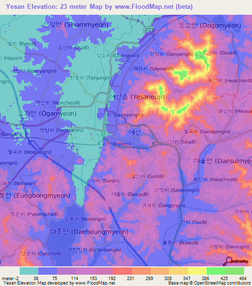 Yesan,South Korea Elevation Map