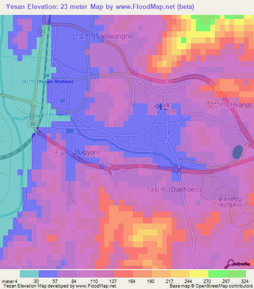 Yesan,South Korea Elevation Map
