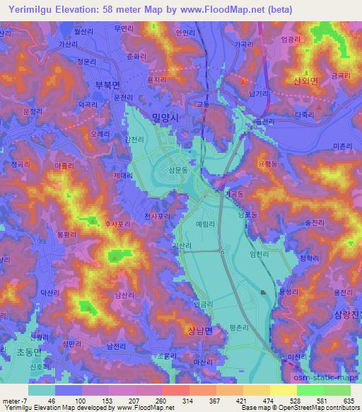 Yerimilgu,South Korea Elevation Map