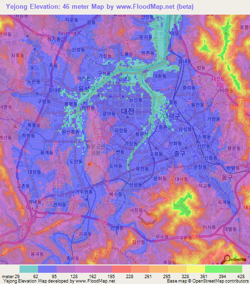 Yejong,South Korea Elevation Map