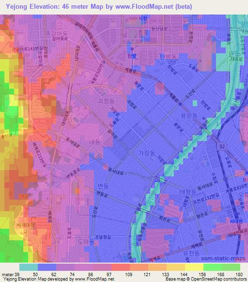 Yejong,South Korea Elevation Map