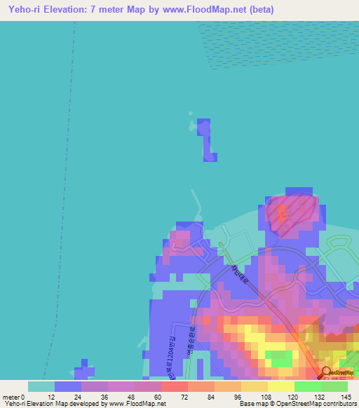 Yeho-ri,South Korea Elevation Map