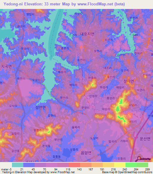 Yedong-ni,South Korea Elevation Map