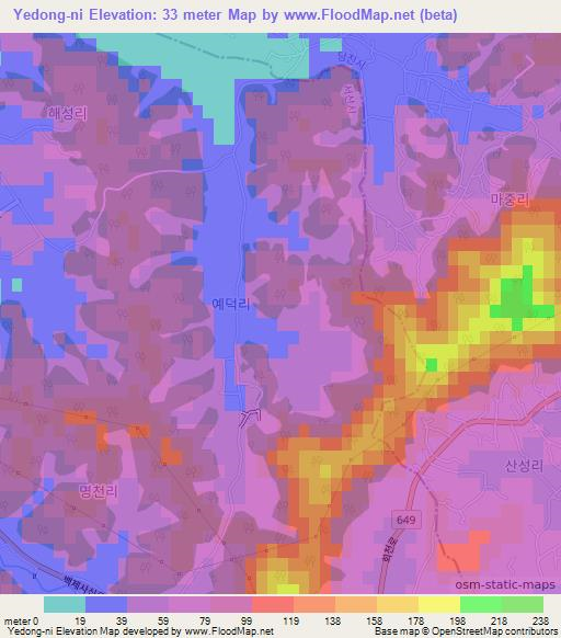 Yedong-ni,South Korea Elevation Map