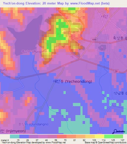 Yech'on-dong,South Korea Elevation Map