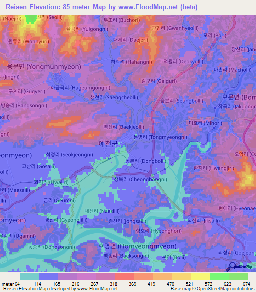 Reisen,South Korea Elevation Map