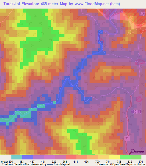 Turek-kol,South Korea Elevation Map