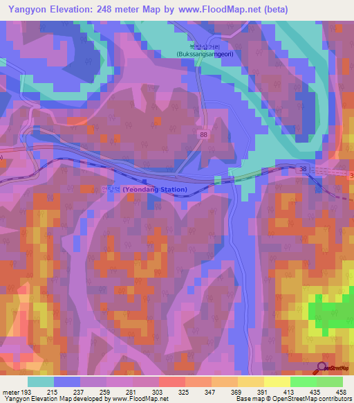 Yangyon,South Korea Elevation Map