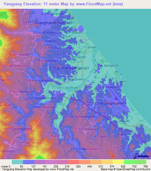 Yangyang,South Korea Elevation Map