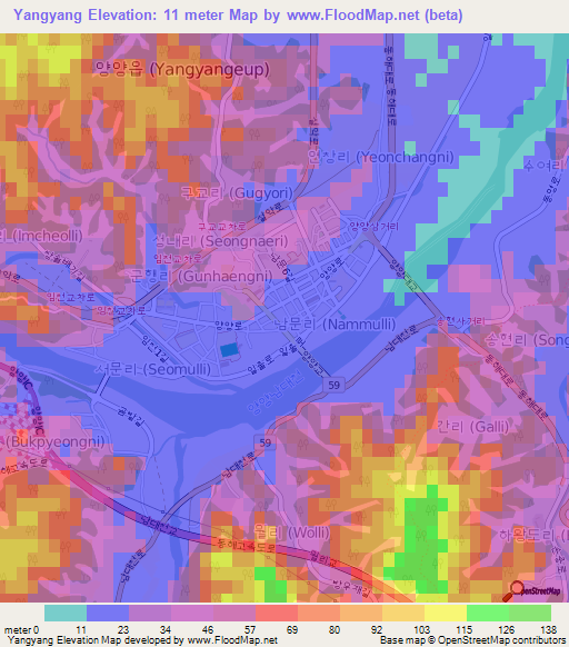 Yangyang,South Korea Elevation Map