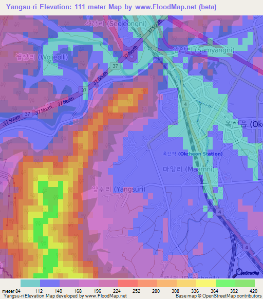 Yangsu-ri,South Korea Elevation Map