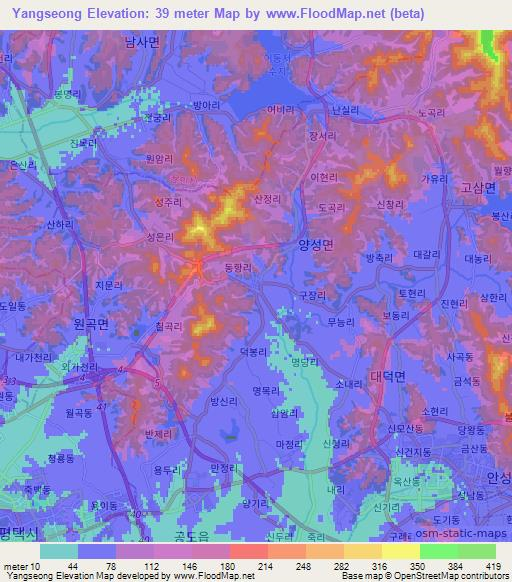 Yangseong,South Korea Elevation Map