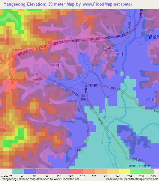 Yangseong,South Korea Elevation Map