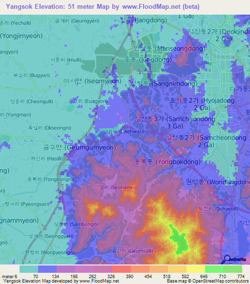 Yangsok,South Korea Elevation Map