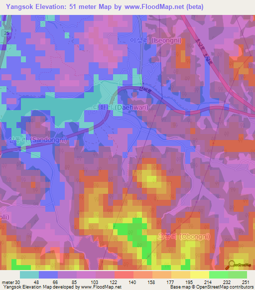 Yangsok,South Korea Elevation Map