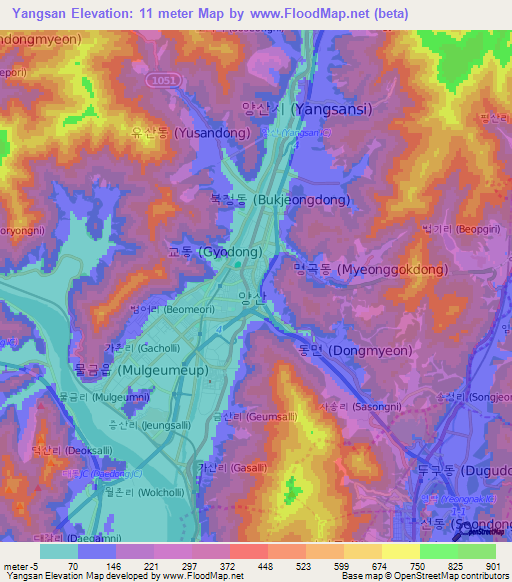 Yangsan,South Korea Elevation Map