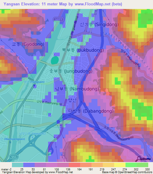 Yangsan,South Korea Elevation Map