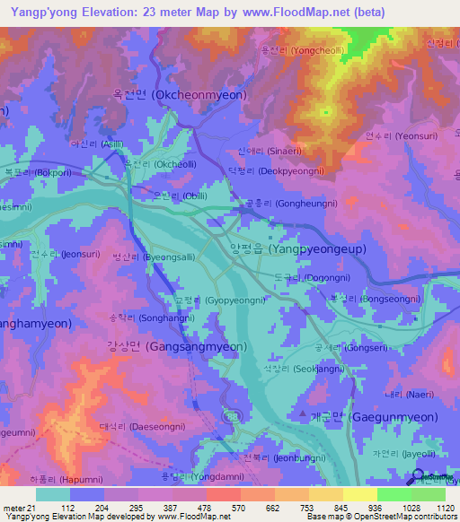 Yangp'yong,South Korea Elevation Map