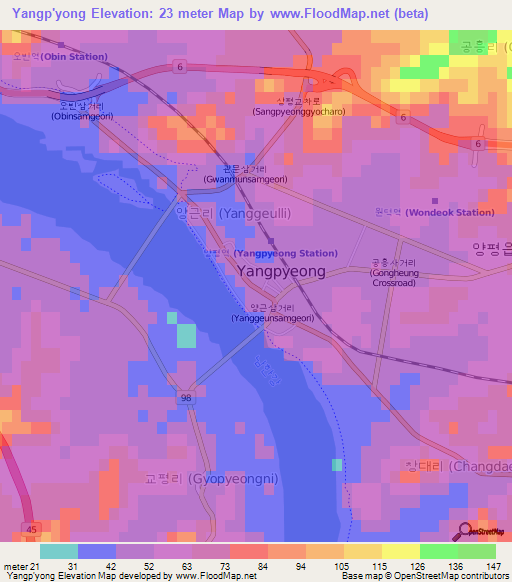 Yangp'yong,South Korea Elevation Map