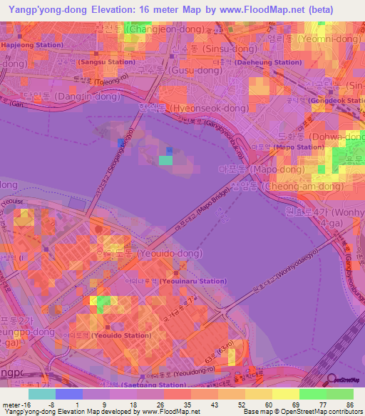 Yangp'yong-dong,South Korea Elevation Map