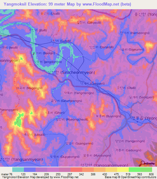 Yangmoksil,South Korea Elevation Map