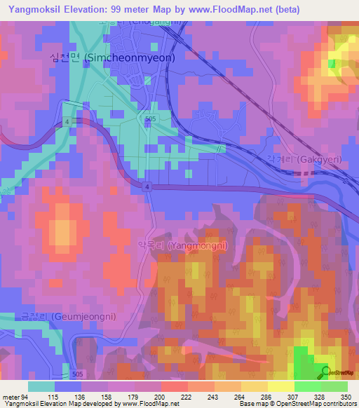 Yangmoksil,South Korea Elevation Map