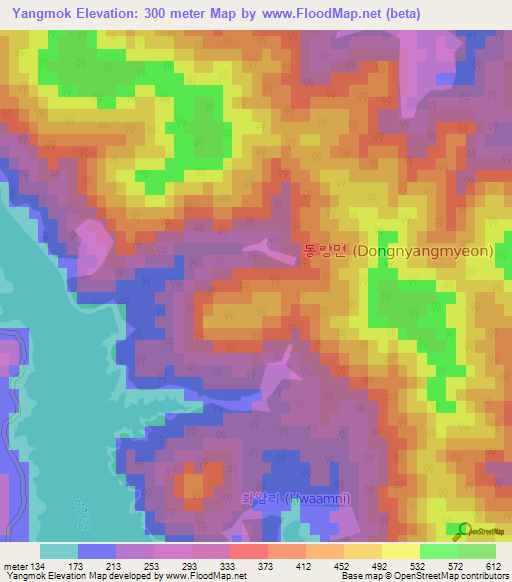 Yangmok,South Korea Elevation Map