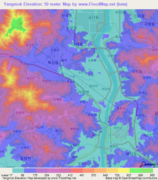 Yangmok,South Korea Elevation Map