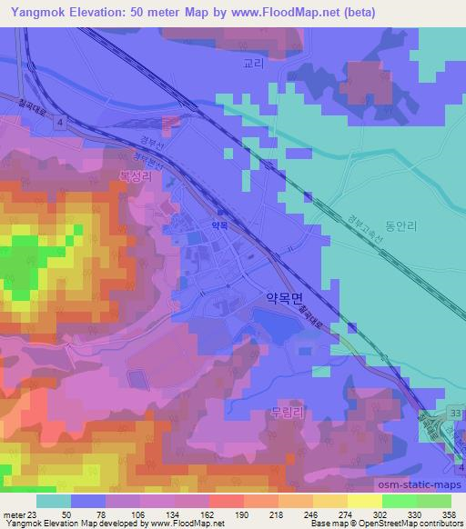 Yangmok,South Korea Elevation Map