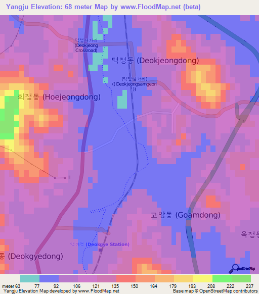 Yangju,South Korea Elevation Map