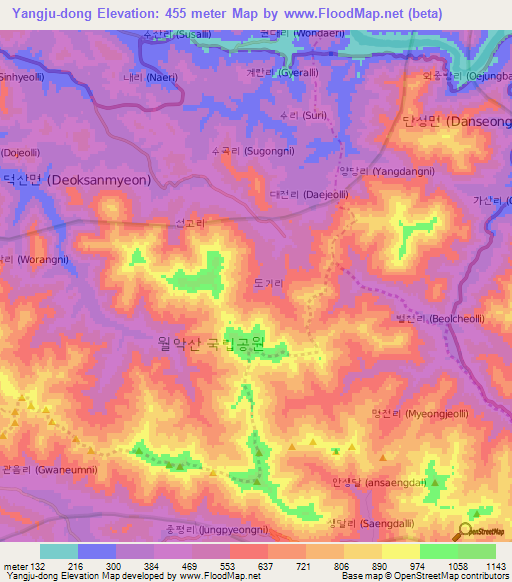 Yangju-dong,South Korea Elevation Map