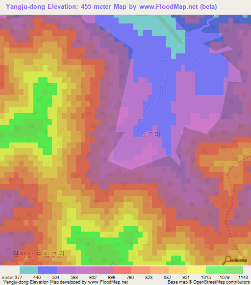 Yangju-dong,South Korea Elevation Map