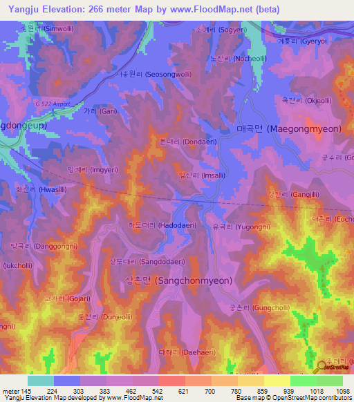 Yangju,South Korea Elevation Map