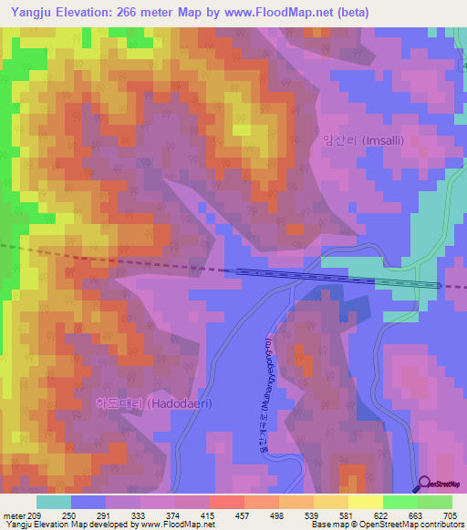 Yangju,South Korea Elevation Map