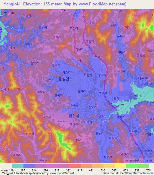 Yangjol-li,South Korea Elevation Map