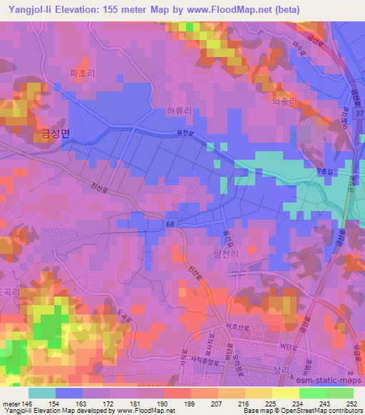 Yangjol-li,South Korea Elevation Map