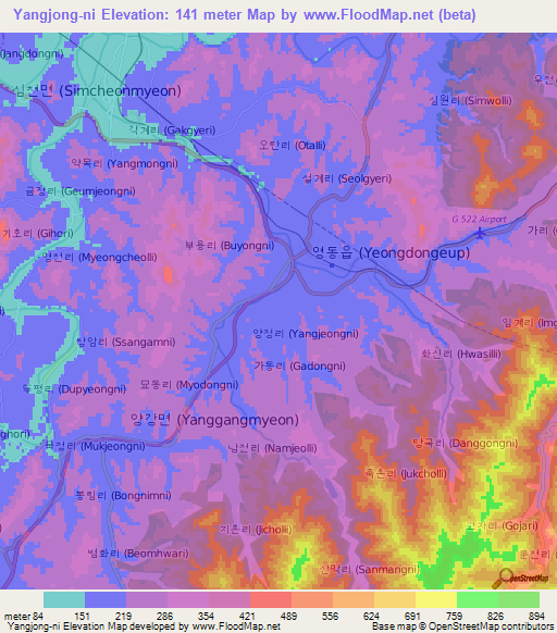 Yangjong-ni,South Korea Elevation Map